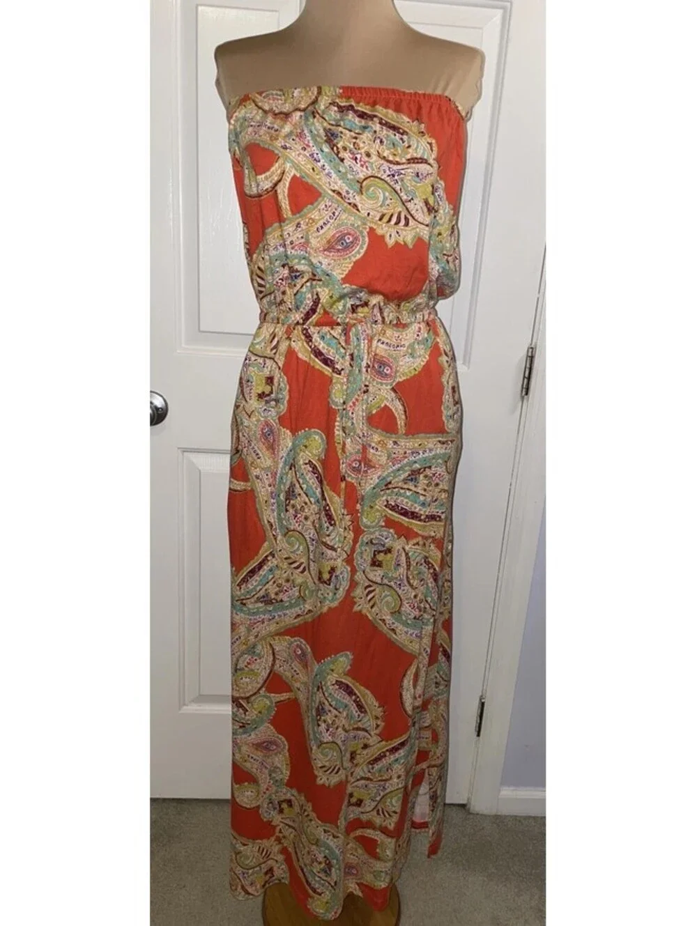 Banana Republic Strapless maxi dress orange paisley print stretchy X Small